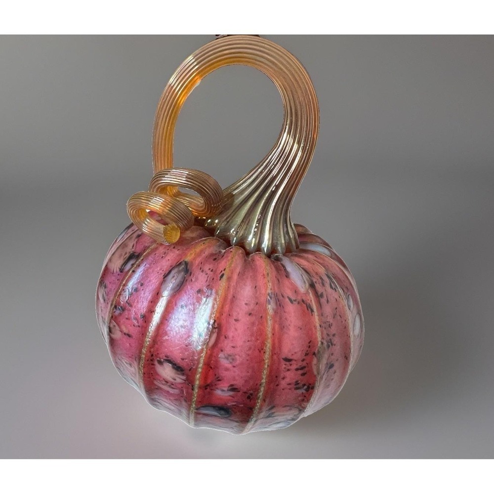 Jack Pine Glass Pumpkin Tilt 2017 Signed Hand Blown Art Glass Iridescent - Picture 2 of 6